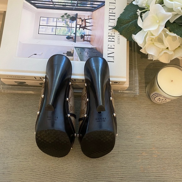 Gucci - Original GG Monogram - 120mm Heeled Clogs - Beige Ebony - Size 35.5 - Picture 5 of 7